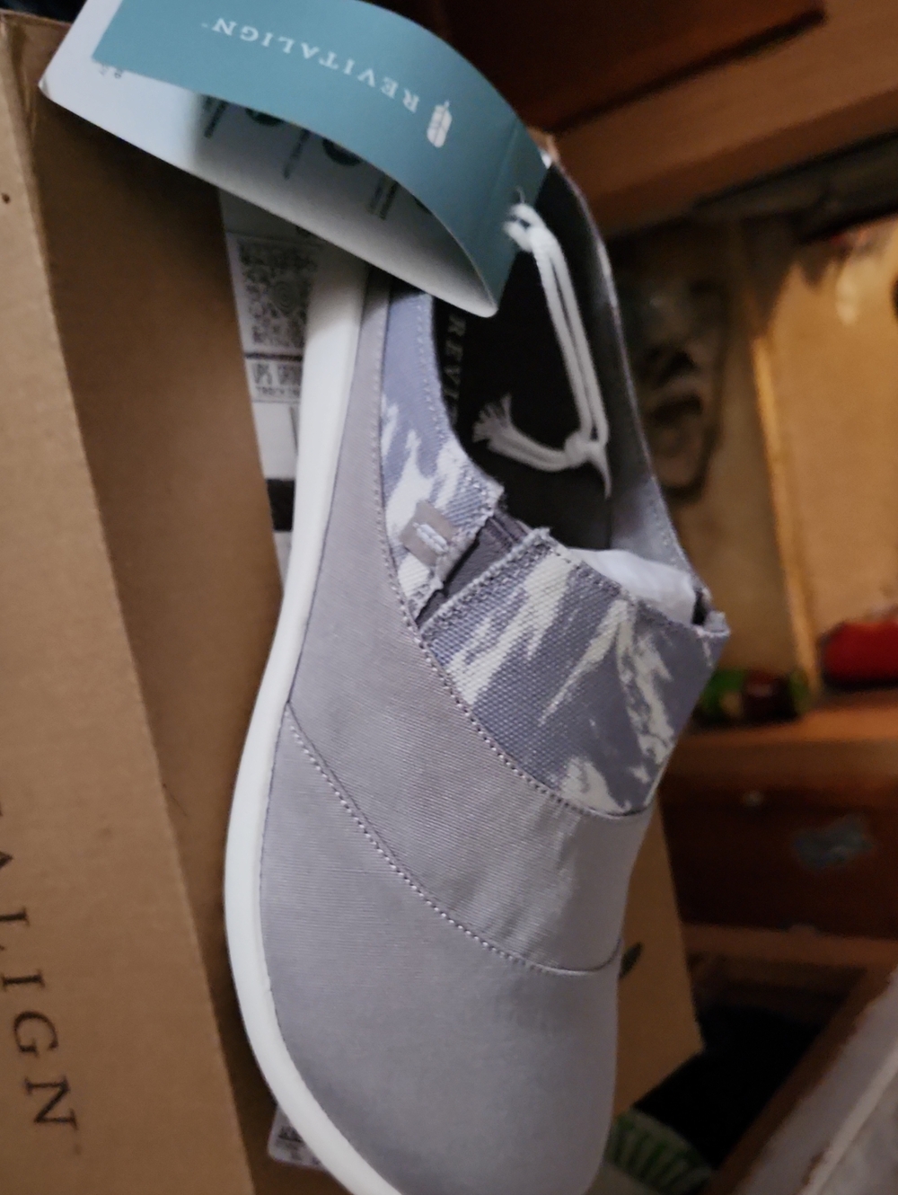 REVITALIGN Women's Light Gray Slip-On Mule with Patterned Collar